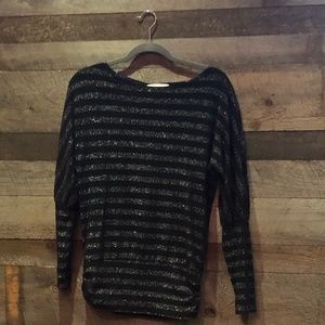 VERONICAM | Casual BLACK and Silver LONG SLEEVE TOP FOR THE HOLIDAY SEASON